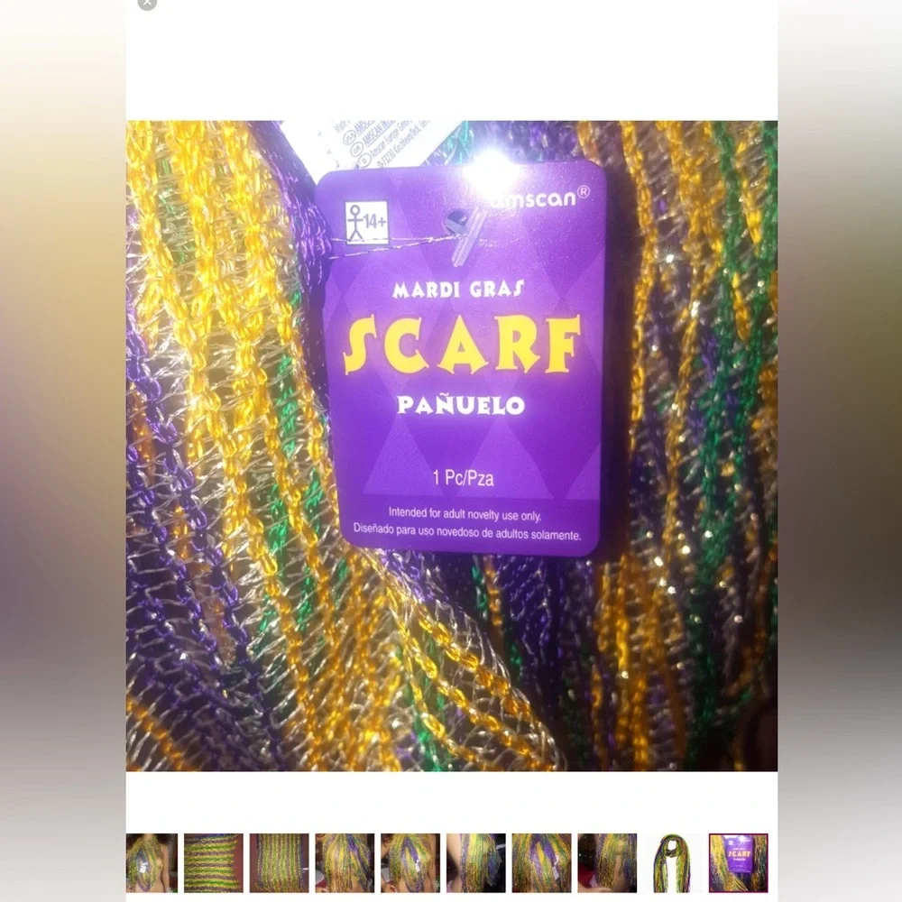 3pc Mardi Gras Vibrant Party Fan and Headband & SCARF set new